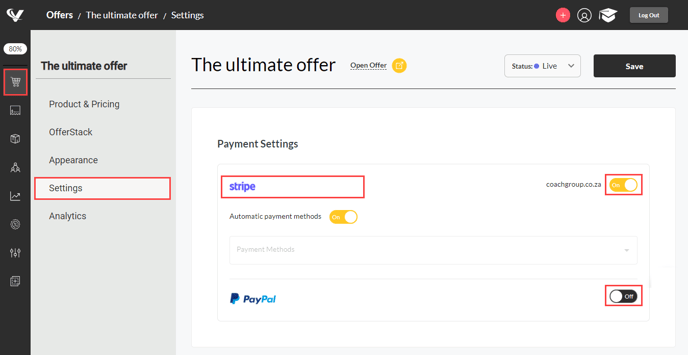 Settings of your offer 3